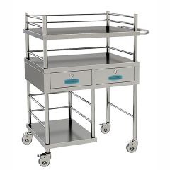 Medicine Trolley Stainless Steel With Two Shelves And Two Drawers # Skh028