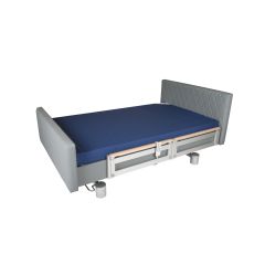 Aura Low Care Bed with Integrated Back Extension, Leather padded Décor(Valencia Platin, Spradling), Sleeping Surface: 120 x 200cm ( With Mattress)