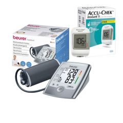 جهاز قياس ضغط الدم بيورر مع جهاز قياس السكر أكو-تشيك و10 شرائط