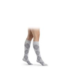 Sigvaris Microfiber Shades Calf Length Compression Socks for Women, Platin Argyle, Pair