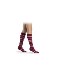 Sigvaris Microfiber Shades Calf Length Compression Socks for Women,  Wine Mini-Stripe, Pair